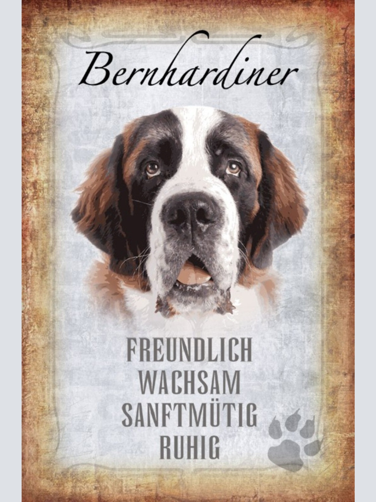 Schild Spruch Bernhardiner Hund Steckbrief Freundlich Wachsam JW