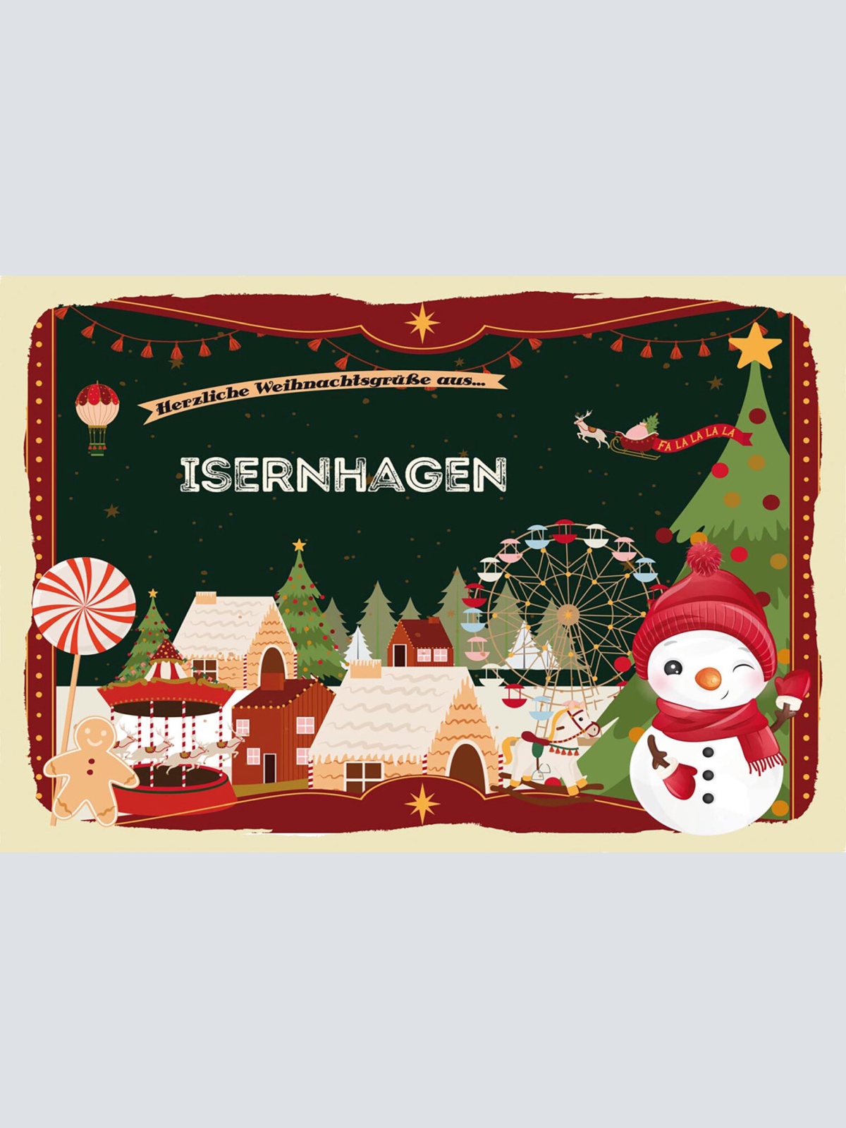 Schild Spruch Herzliche Weihnachtsgrüße aus Isernhagen Comic Schneemann JW