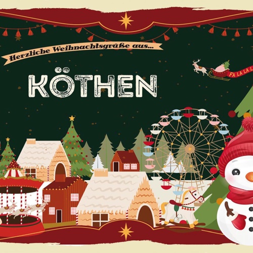 Schild Spruch Herzliche Weihnachtsgrüße aus Köthen Comic Schneemann JW