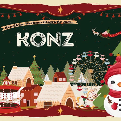 Schild Spruch Herzliche Weihnachtsgrüße aus Konz Comic Schneemann JW