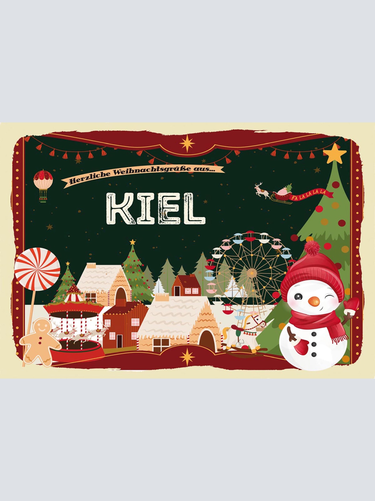 Schild Spruch Herzliche Weihnachtsgrüße aus Kiel Comic Schneemann JW