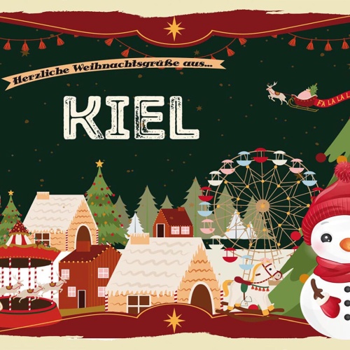 Schild Spruch Herzliche Weihnachtsgrüße aus Kiel Comic Schneemann JW