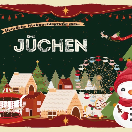 Schild Spruch Herzliche Weihnachtsgrüße aus Jüchen Comic Schneemann JW