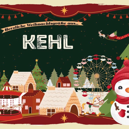 Schild Spruch Herzliche Weihnachtsgrüße aus Kehl Comic Schneemann JW