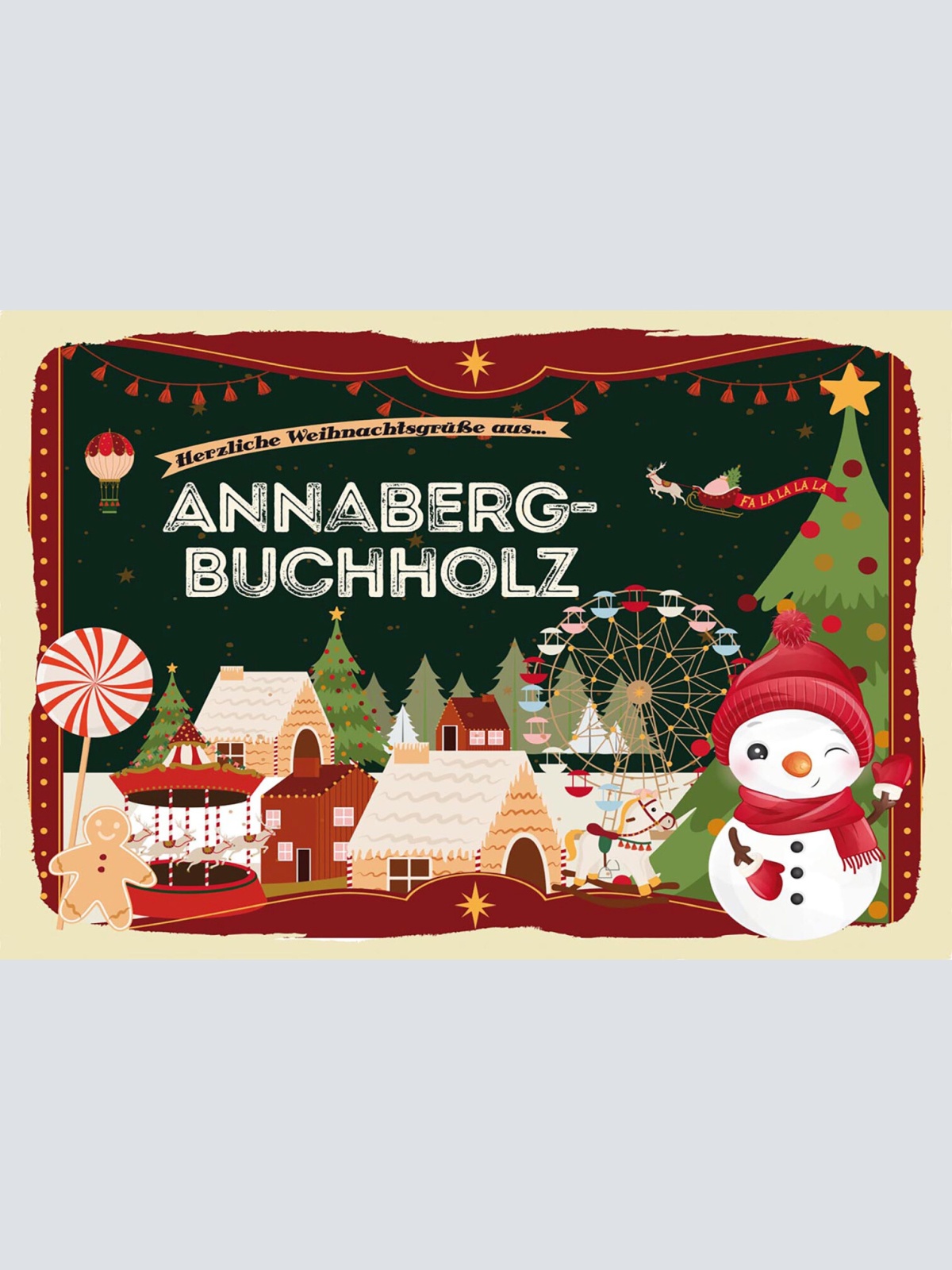 Schild Spruch Herzliche Weihnachtsgrüße aus Annaberg-Buchholz Comic JW