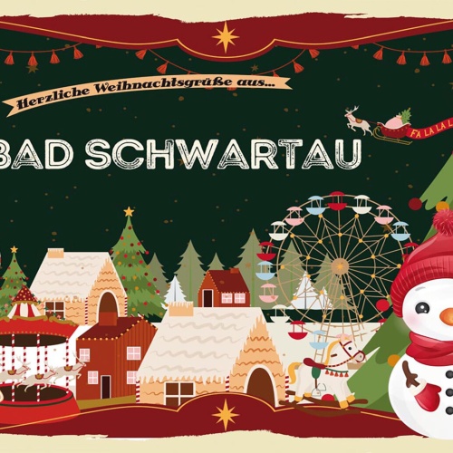 Schild Spruch Herzliche Weihnachtsgrüße aus Bad Schwartau Comic Schneemann JW