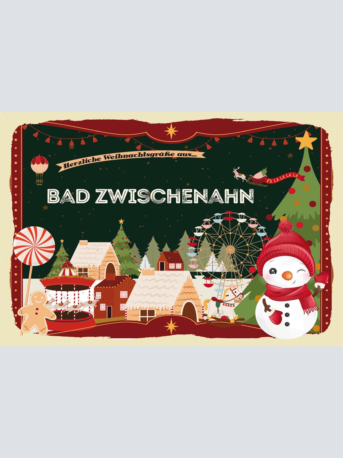 Schild Spruch Herzliche Weihnachtsgrüße aus Bad Zwischenahn Comic Schneemann JW