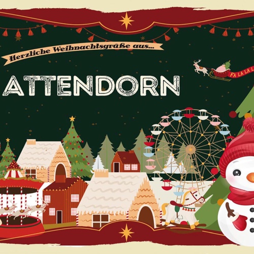 Schild Spruch Herzliche Weihnachtsgrüße aus Attendorn Comic Schneemann JW