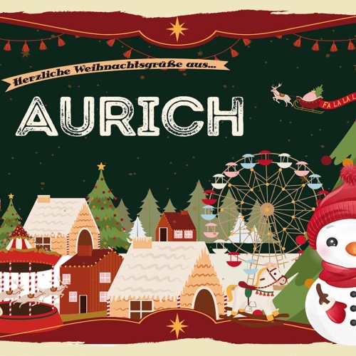 Schild Spruch Herzliche Weihnachtsgrüße aus Aurich Comic Schneemann JW