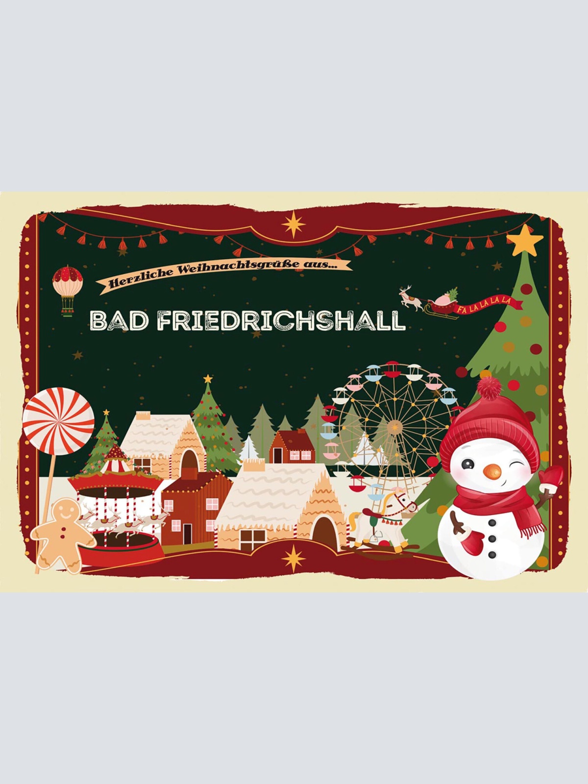 Schild Spruch Herzliche Weihnachtsgrüße aus Bad Friedrichshall Comic JW