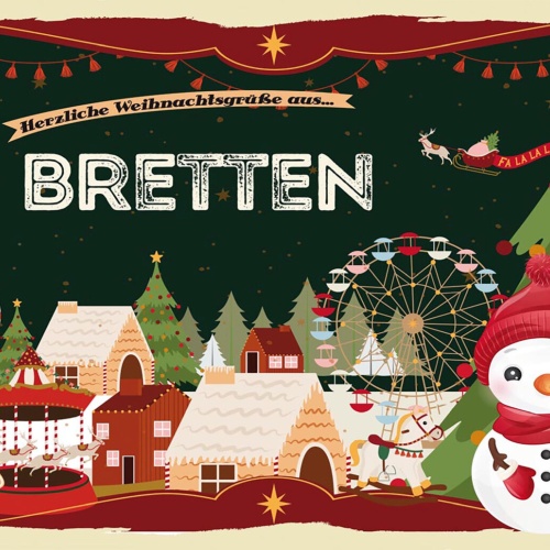 Schild Spruch Herzliche Weihnachtsgrüße aus Bretten Comic Schneemann JW