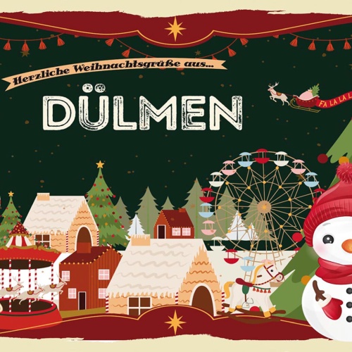 Schild Spruch Herzliche Weihnachtsgrüße aus Dülmen Comic Schneemann JW
