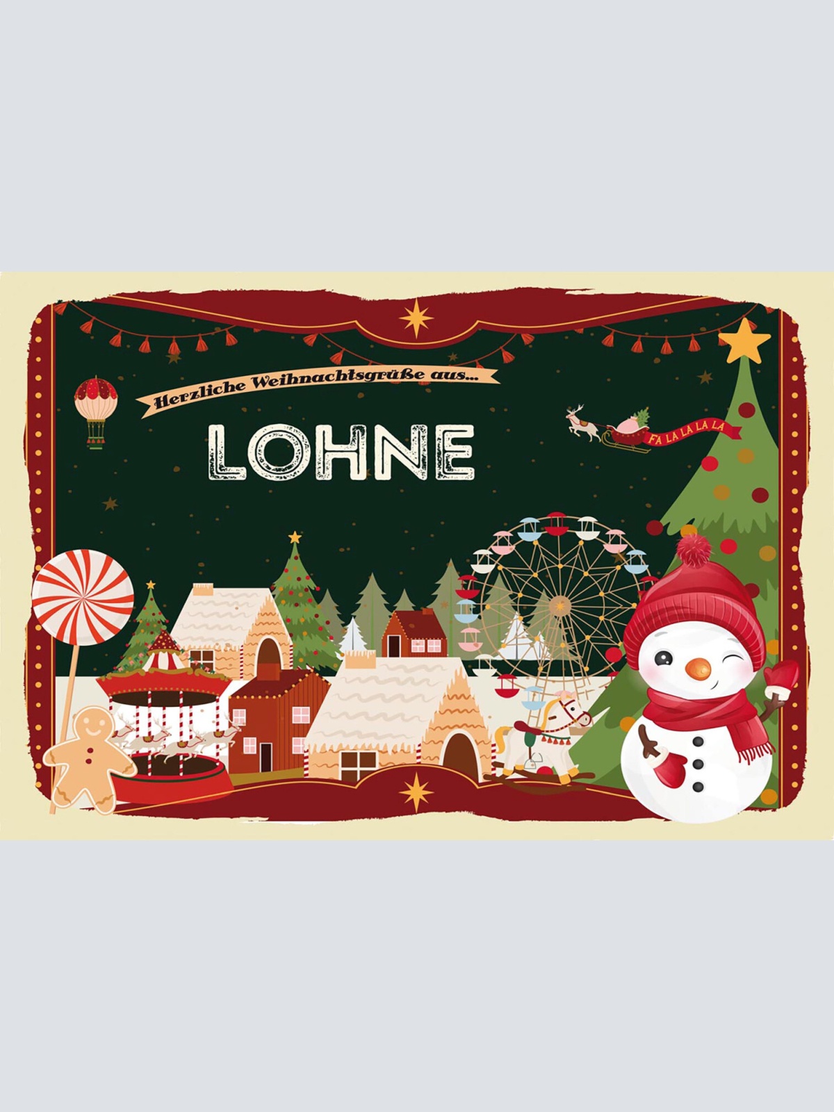 Schild Spruch Herzliche Weihnachtsgrüße aus Lohne Comic Schneemann JW