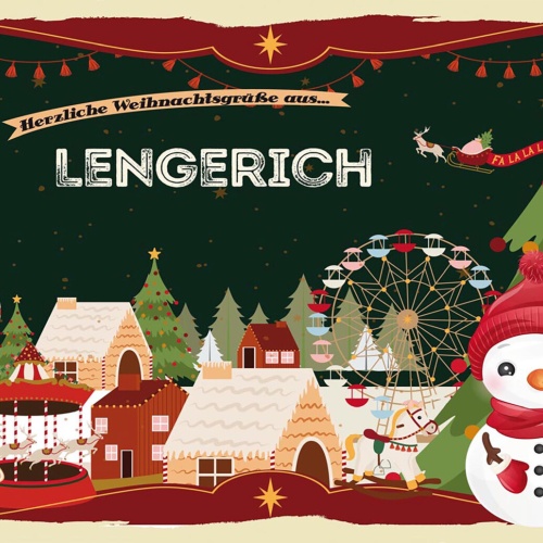 Schild Spruch Herzliche Weihnachtsgrüße aus Lengerich Comic Schneemann JW