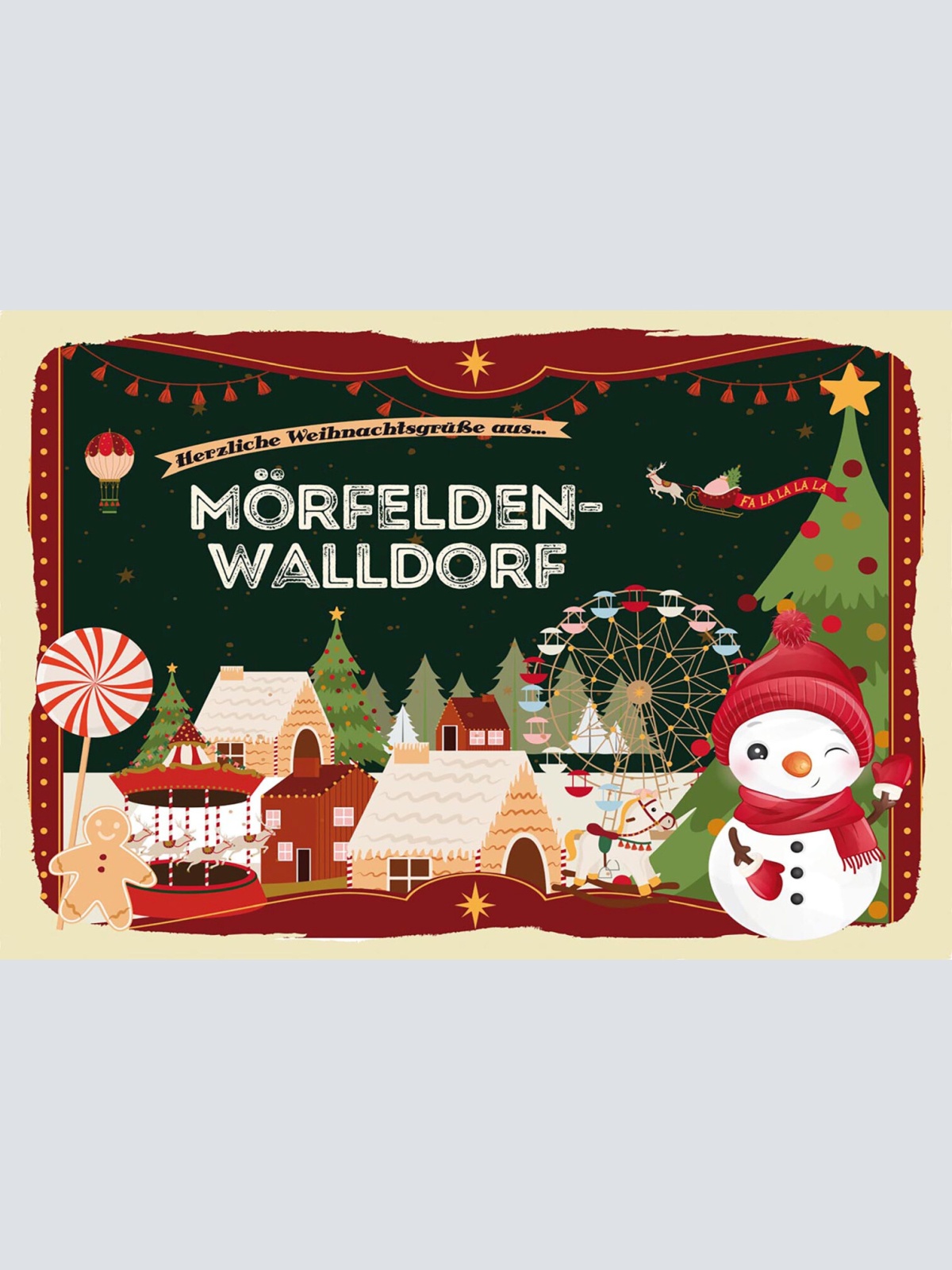 Schild Spruch Herzliche Weihnachtsgrüße aus Mörfelden-Walldorf Comic JW