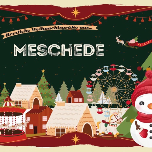 Schild Spruch Herzliche Weihnachtsgrüße aus Meschede Comic Schneemann JW