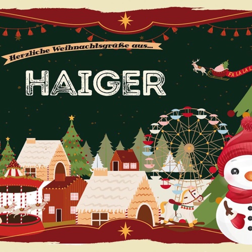 Schild Spruch Herzliche Weihnachtsgrüße aus Haiger Comic Schneemann JW