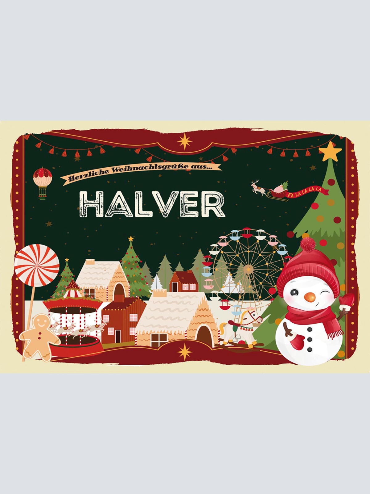 Schild Spruch Herzliche Weihnachtsgrüße aus Halver Comic Schneemann JW