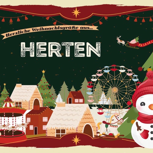 Schild Spruch Herzliche Weihnachtsgrüße aus Herten Comic Schneemann JW