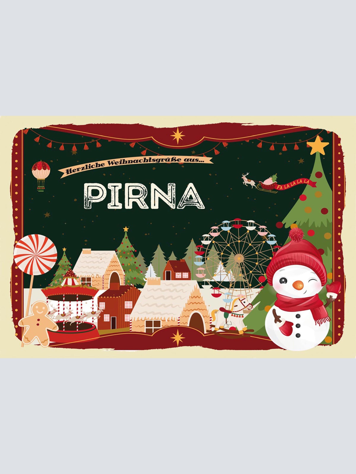 Schild Spruch Herzliche Weihnachtsgrüße aus Pirna Comic Schneemann JW