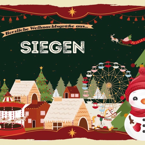 Schild Spruch Herzliche Weihnachtsgrüße aus Siegen Comic Schneemann JW