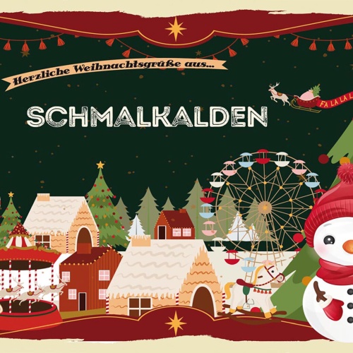 Schild Spruch Herzliche Weihnachtsgrüße aus Schmalkalden Comic Schneemann JW