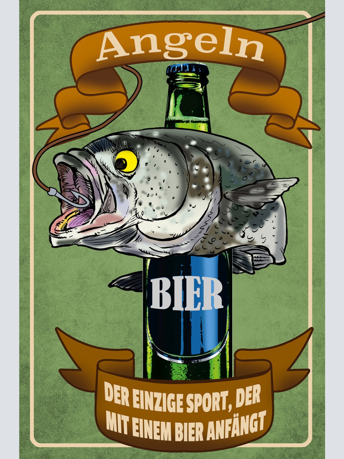 Schild Spruch Angeln Der einzige der mit Bier anfängt Comic Alkohol JW