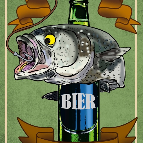 Schild Spruch Angeln Der einzige der mit Bier anfängt Comic Alkohol JW