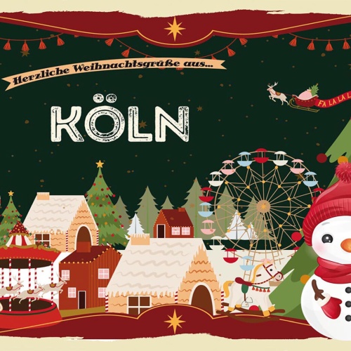 Schild Spruch Herzliche Weihnachtsgrüße aus Köln Comic Schneemann JW