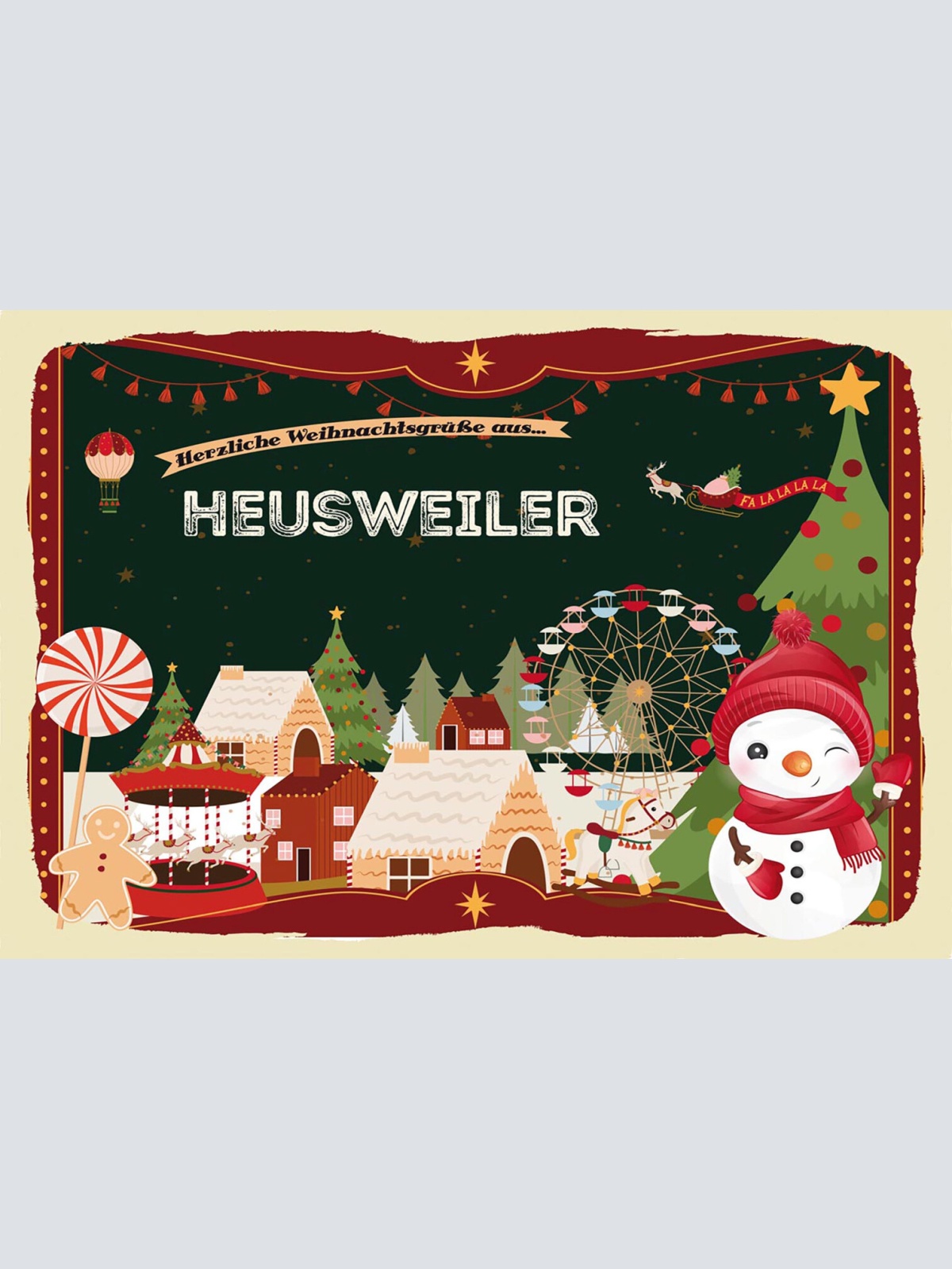 Schild Spruch Herzliche Weihnachtsgrüße aus Heusweiler Comic Schneemann JW