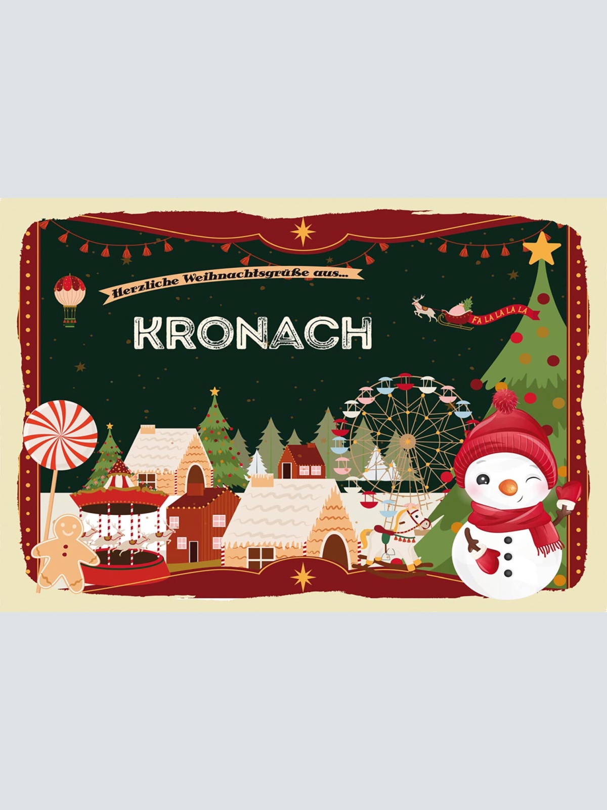 Schild Spruch Herzliche Weihnachtsgrüße aus Kronach Comic Schneemann JW