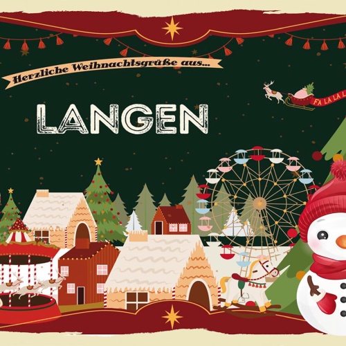 Schild Spruch Herzliche Weihnachtsgrüße aus Langen Comic Schneemann JW