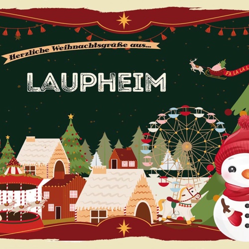 Schild Spruch Herzliche Weihnachtsgrüße aus Laupheim Comic Schneemann JW