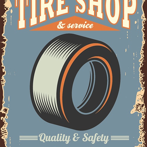 Schild Spruch Tire Shop and Service Reifenhändler Quality and Safety Comic JW