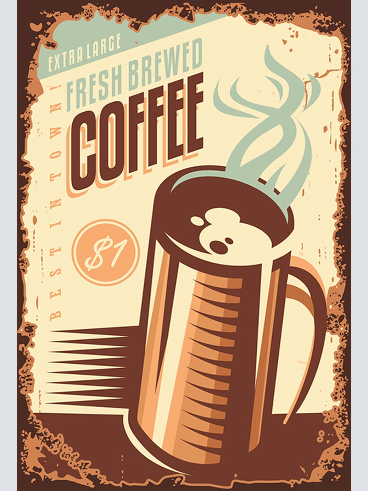 Schild Spruch Extra Large Fresh Brewed Coffee Kaffe frisch gebraut Comic JW