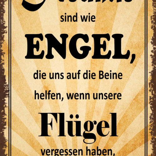 Schild Spruch Freunde sind wie Engeln die uns auf die Beine helfen wenn  JW