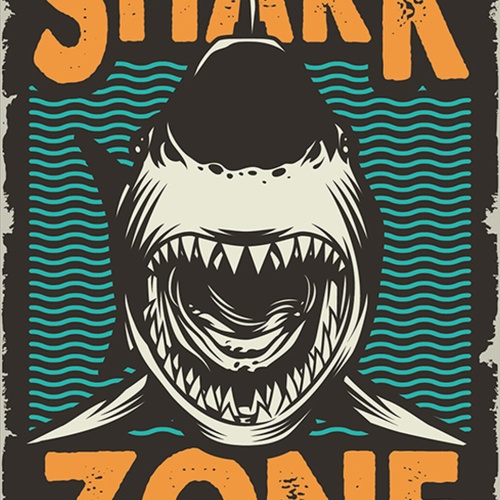 Schild Spruch Shark Zone Hai Bereich Comic Gefahr JW