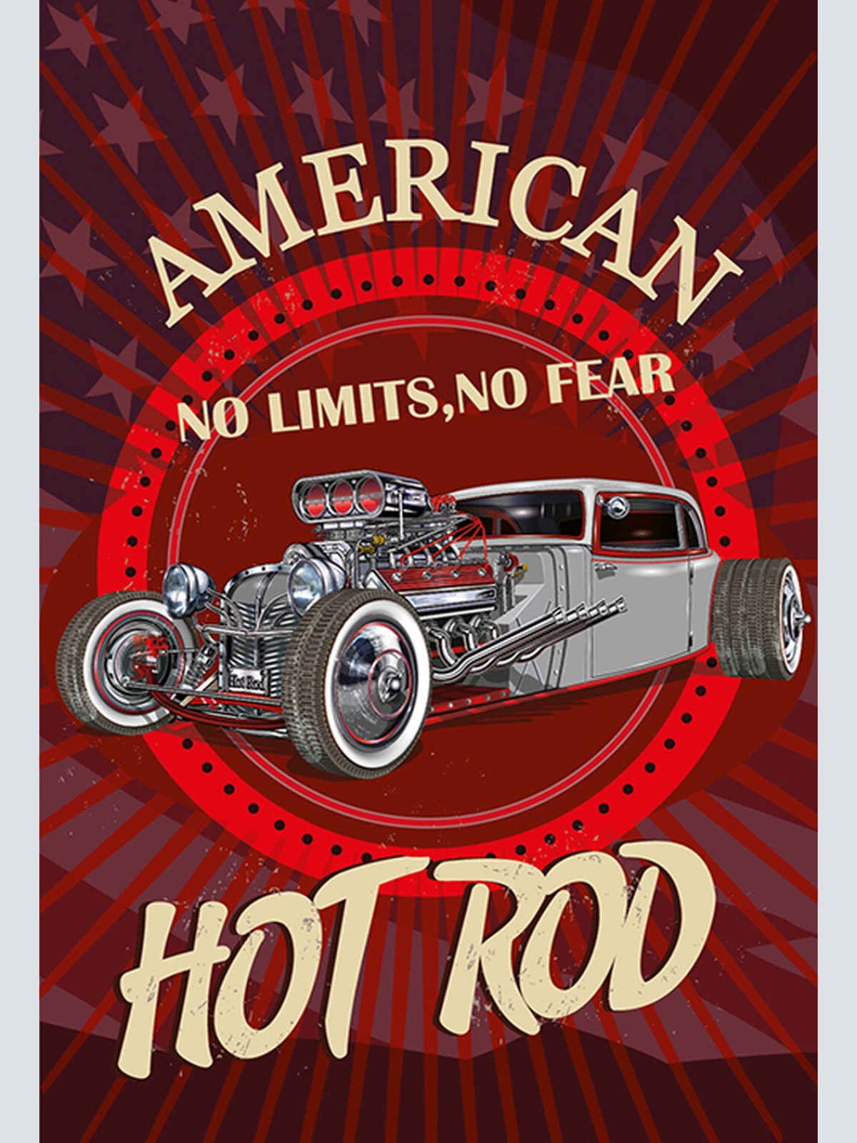Schild Spruch American Hot Rod Auto No limits no fear Keine Grenzen Comic JW