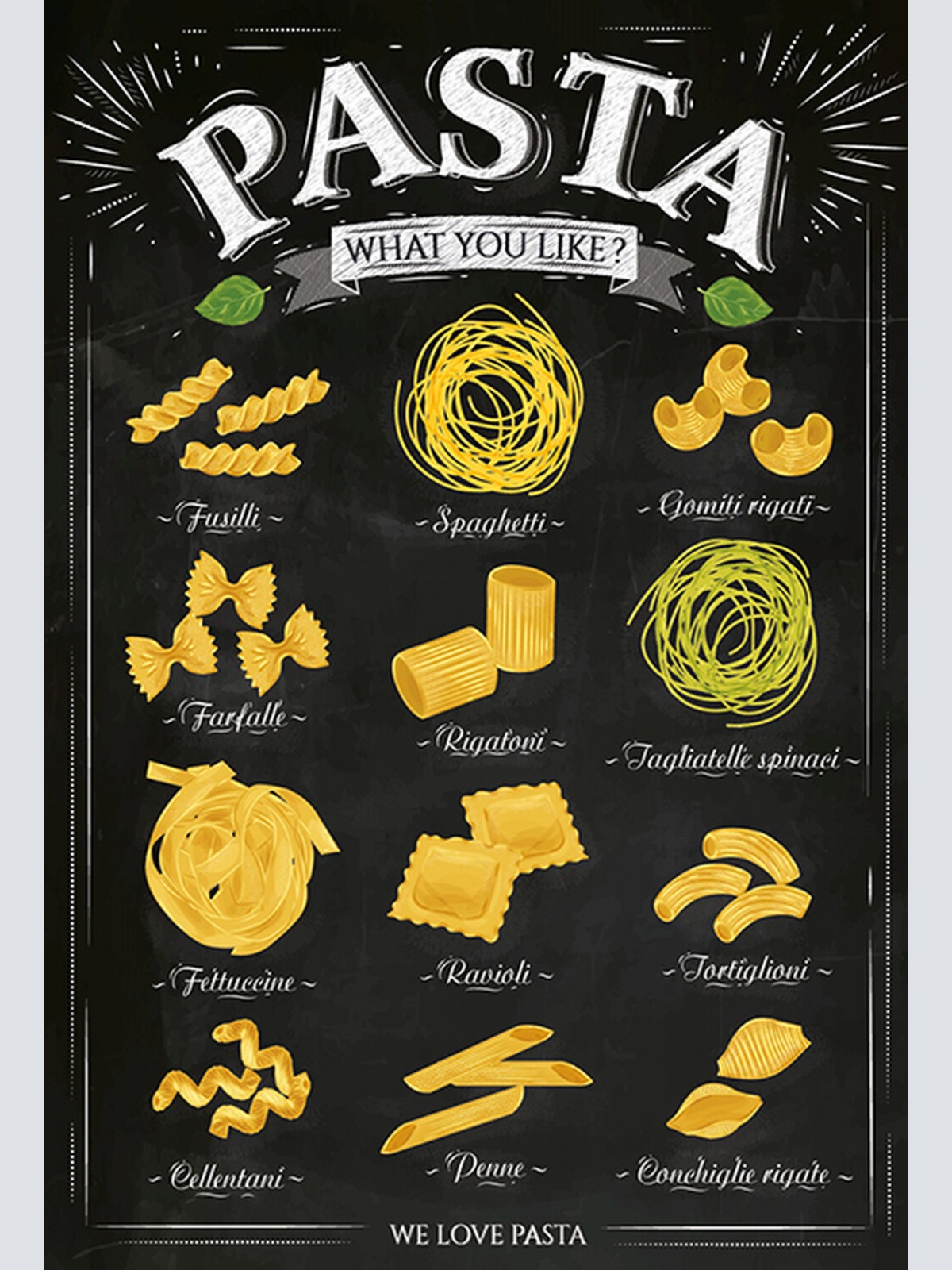 Schild Spruch Pasta What you like was magst du Fusilli Farfalle Ravioli Penne JW