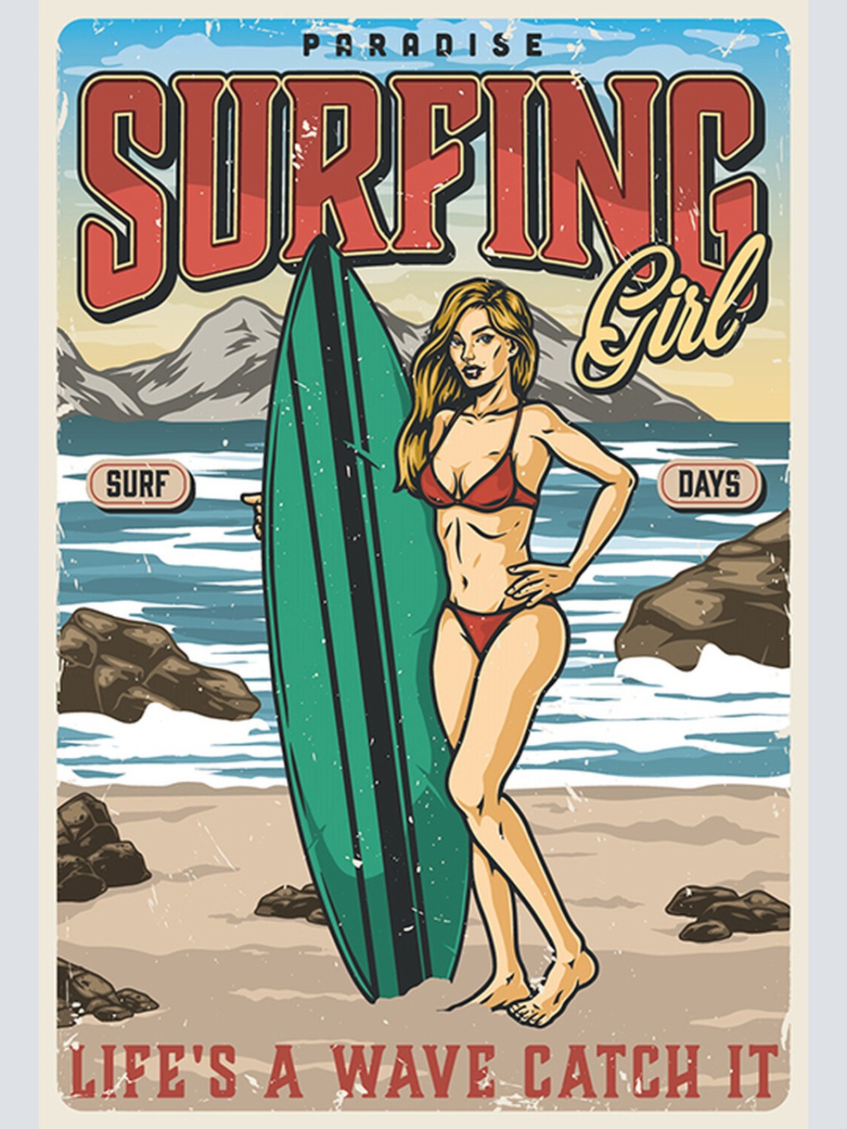Schild Spruch Paradise Surfing Girl Paradies Surf Mädchen Sexy Lifes a wave  JW