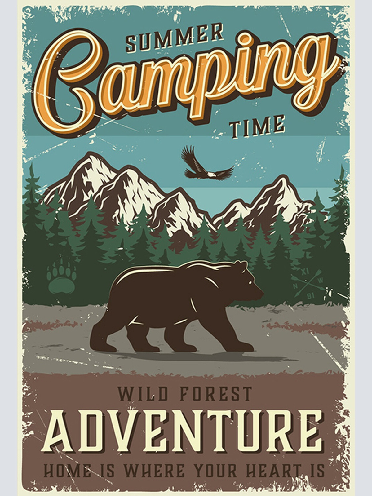 Schild Spruch Summer Camping Time Wild Forest Adventure Abenteuer Wald JW