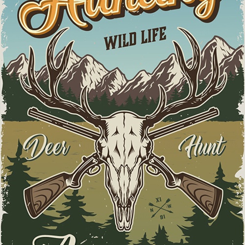 Schild Spruch Hunting Adventure Jagd Abenteuer Wild Life Wildtiere Waffen JW