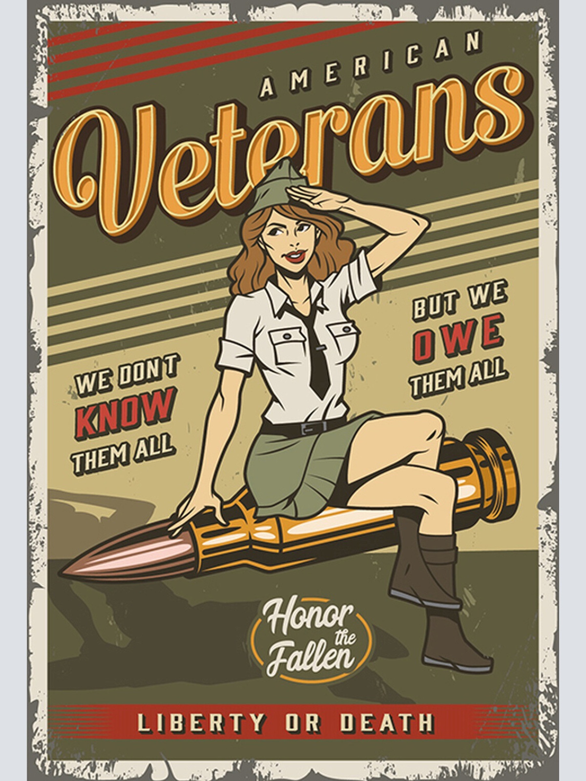 Schild Spruch American Veterans Amerikanische Kriegsveteranen Sexy Frau Comic JW