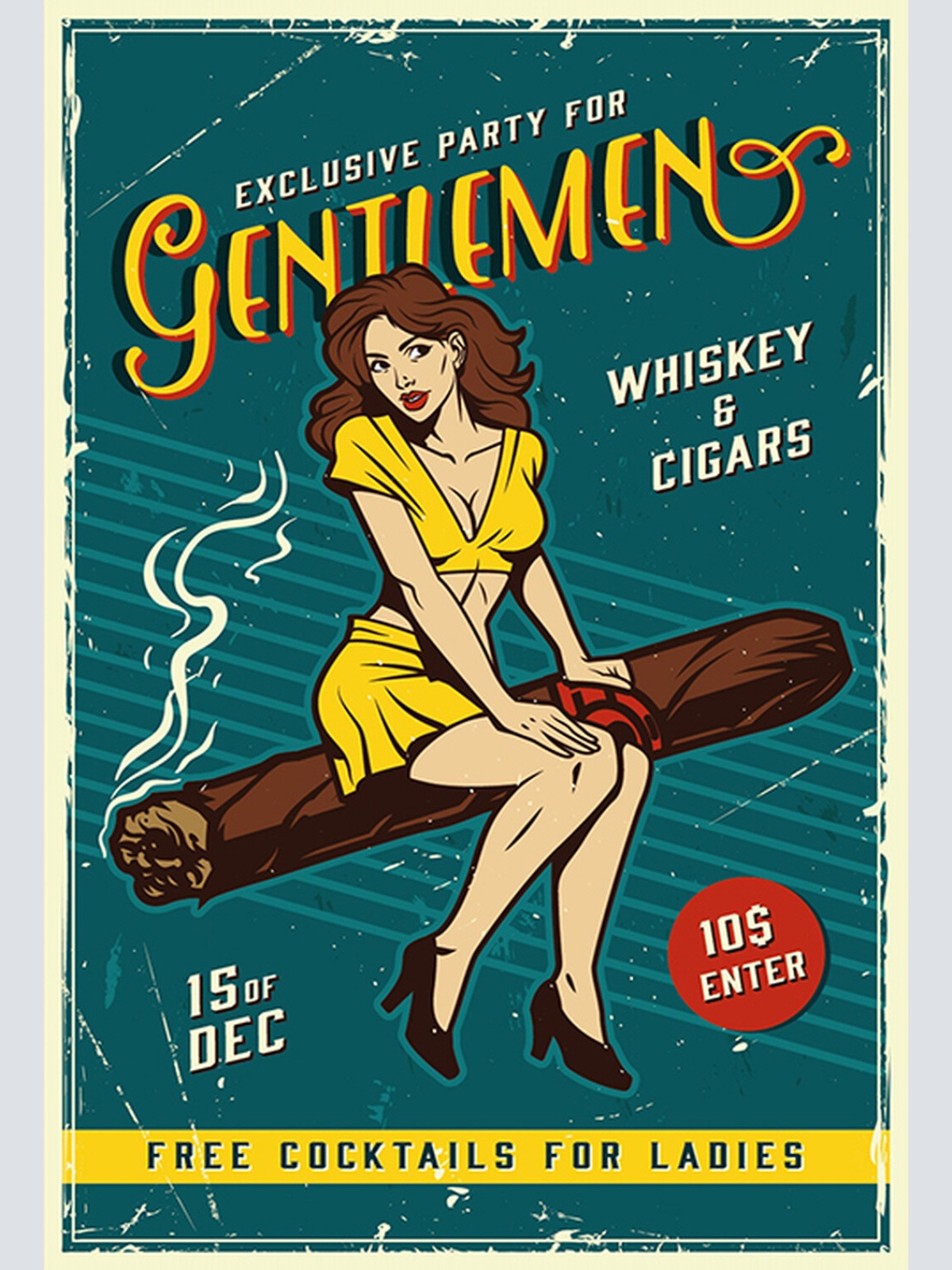 Schild Spruch Party for gentlemen Whiskey Cigars Sexy Frau Comic Alkohol JW