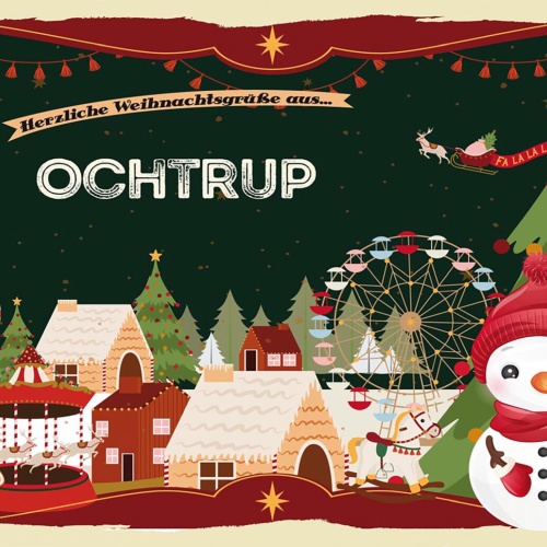 Schild Spruch Herzliche Weihnachtsgrüße aus Ochtrup Comic Schneemann JW