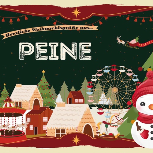 Schild Spruch Herzliche Weihnachtsgrüße aus Peine Comic Schneemann JW