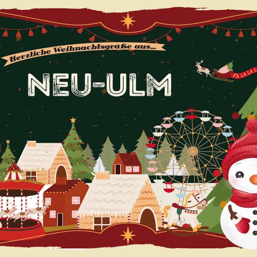 Schild Spruch Herzliche Weihnachtsgrüße aus Neu-Ulm Comic Schneemann JW