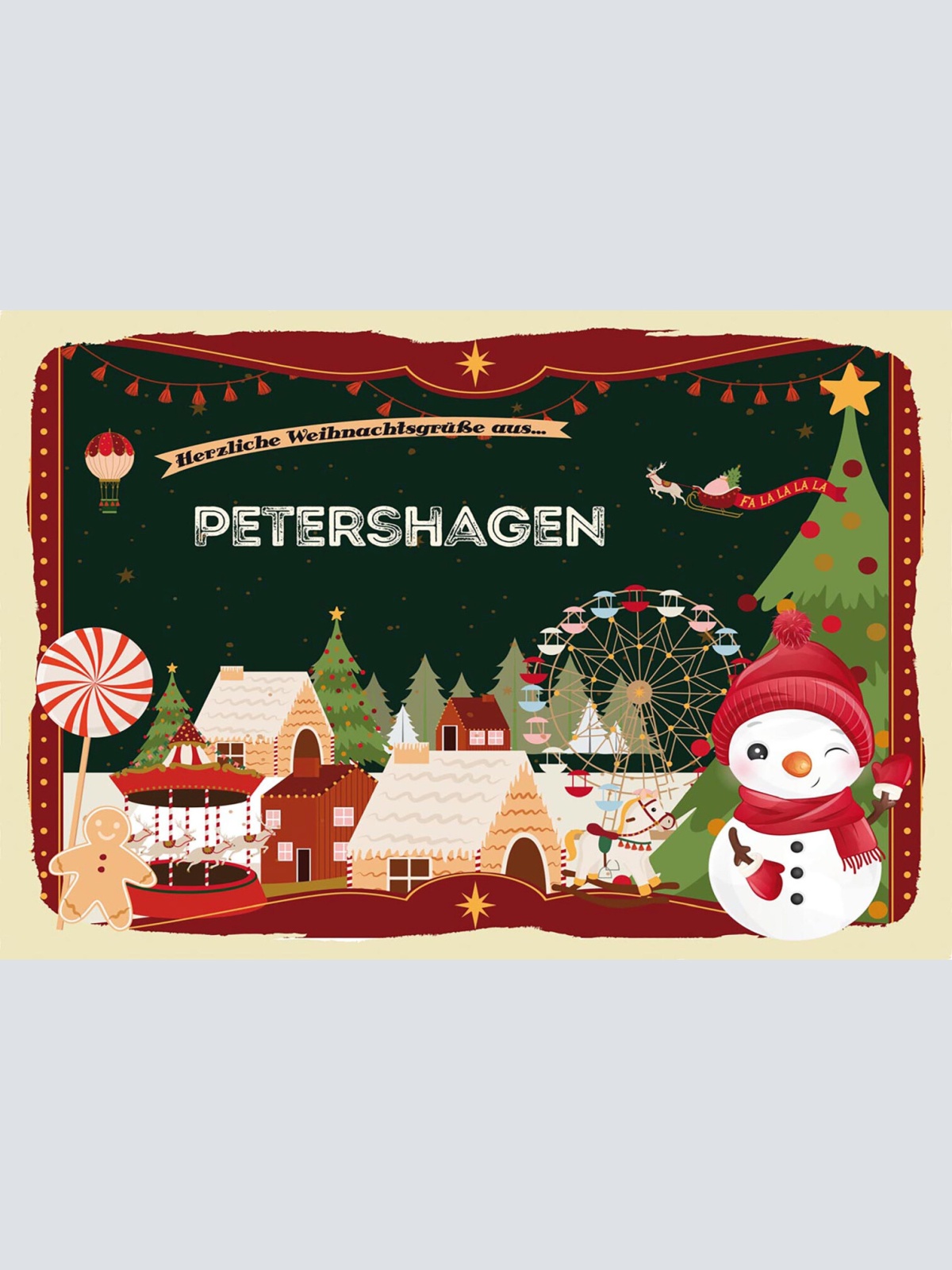 Schild Spruch Herzliche Weihnachtsgrüße aus Petershagen Comic Schneemann JW