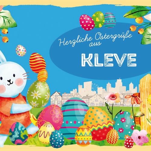 Schild Spruch Herzliche Ostergrüße aus Kleve Osterhase Eier Comic JW