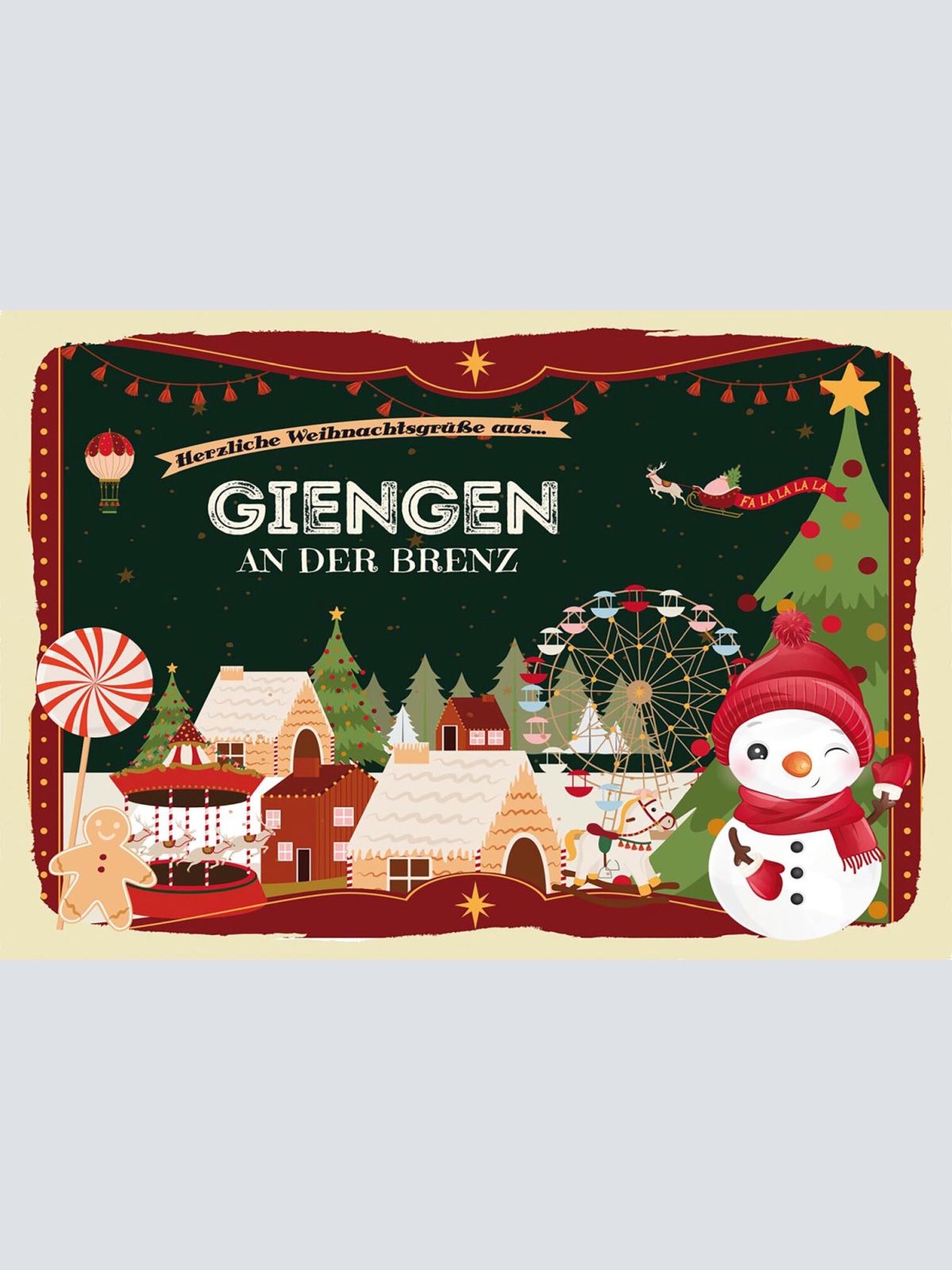 Schild Spruch Herzliche Weihnachtsgrüße aus Giengen an der Brenz Comic JW